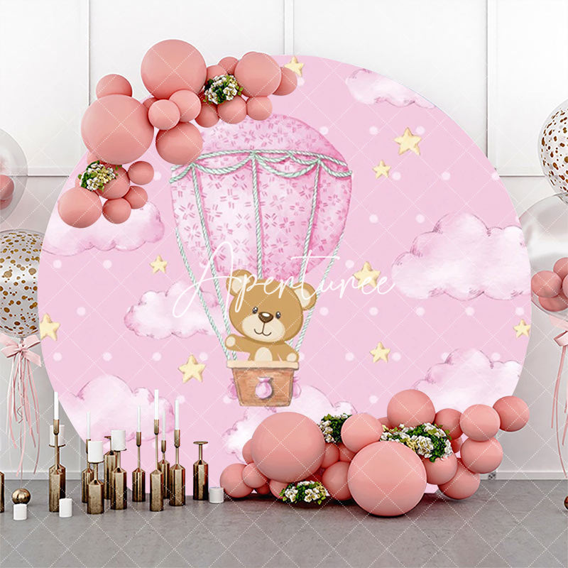 Aperturee - Pink Dot Hot Air Balloon Teddy Bear Party Backdrop