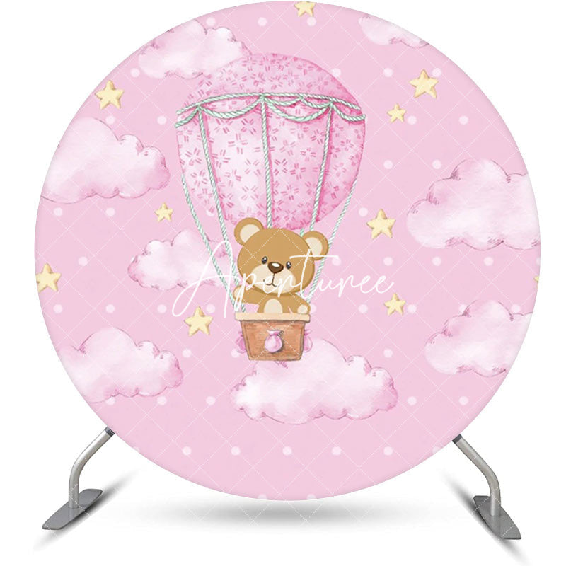 Aperturee - Pink Dot Hot Air Balloon Teddy Bear Party Backdrop