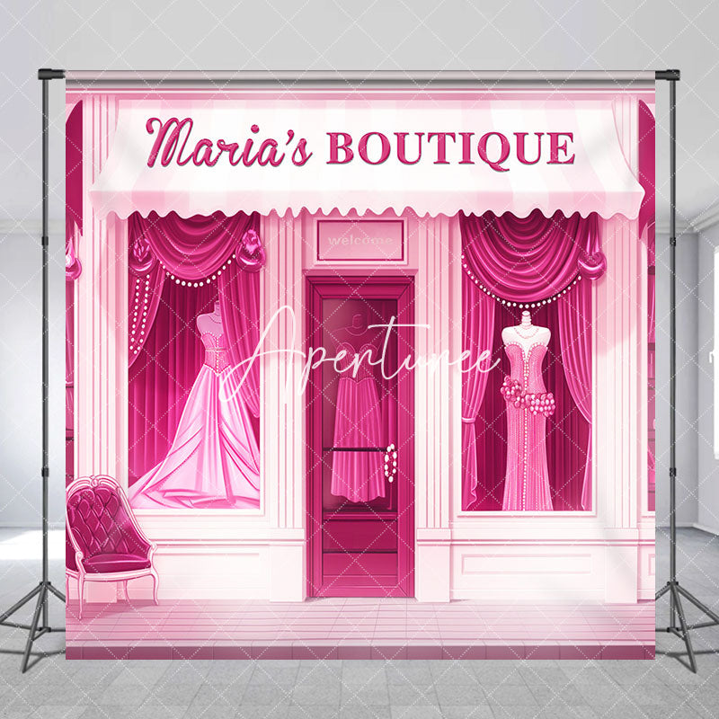 Aperturee - Pink Dress Boutique Custom Name Birthday Backdrop