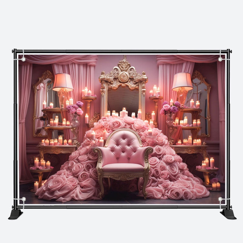 Aperturee - Pink Dressing Table Curtain Candle Chair Backdrop