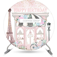 Aperturee - Pink Eiffel Flower Coffee Shop Birthday Backdrop