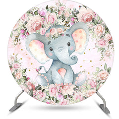 Aperturee - Pink Elephant And Flower Round Backdrop Kit