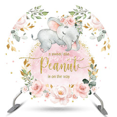 Aperturee Pink Elephant Flowers Cute Round Baby Shower Backdrop