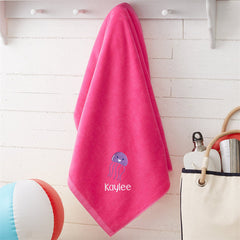 Aperturee - Pink Embroidered Cute Sea Creatures Beach Towel