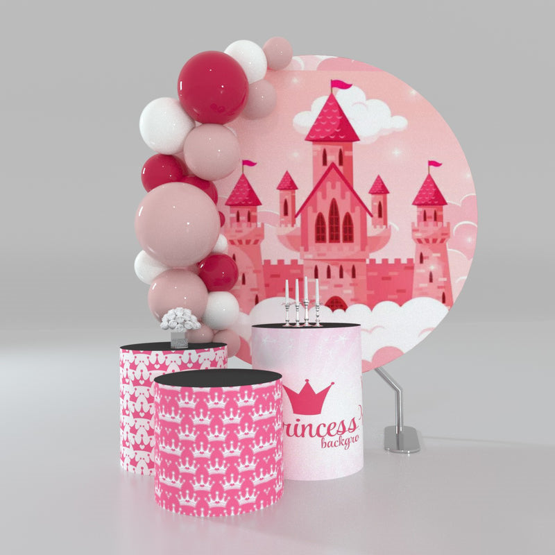 Aperturee Pink Fairy Castle Cloud Round Birthday Backdrop Kit