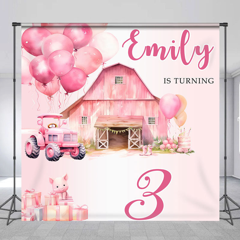 Aperturee - Pink Farm Barn Custom Third Birthday Backdrop for Girl