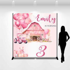 Aperturee - Pink Farm Barn Custom Third Birthday Backdrop for Girl