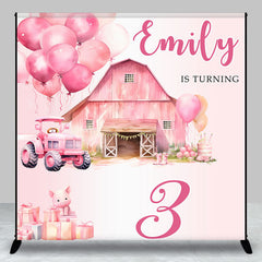 Aperturee - Pink Farm Barn Custom Third Birthday Backdrop for Girl