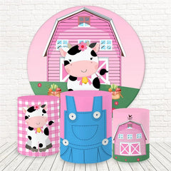 Aperturee Pink Farm Cute Cow Round Backdrop Kit For Baby Shower