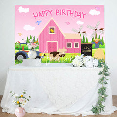 Aperturee - Pink Farm Sky Cow Windmill Grass Birthday Backdrop