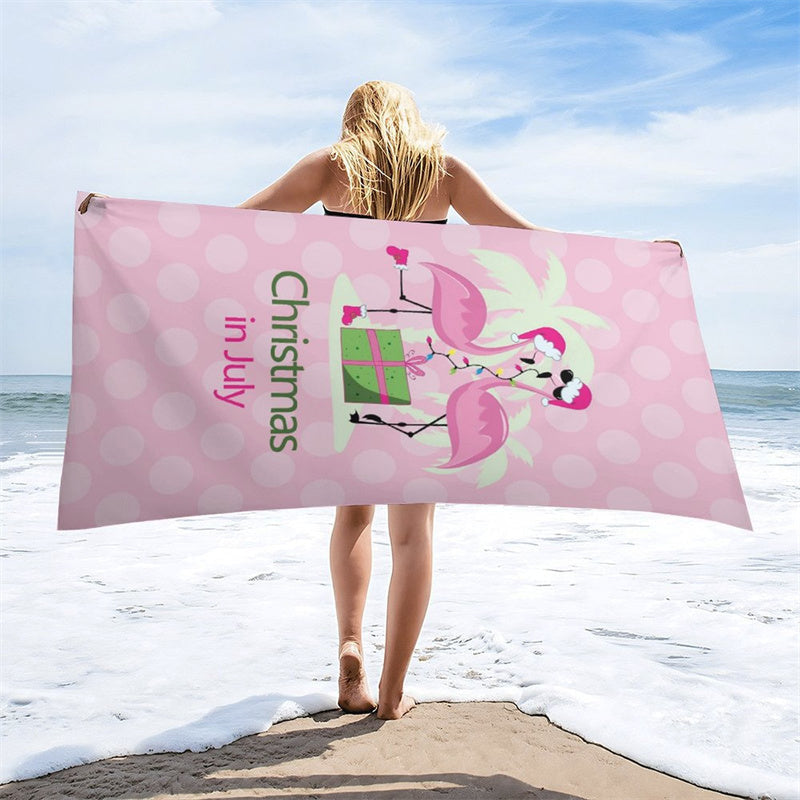 Aperturee - Pink Flamingo Summer Christmas In July Beach Towel