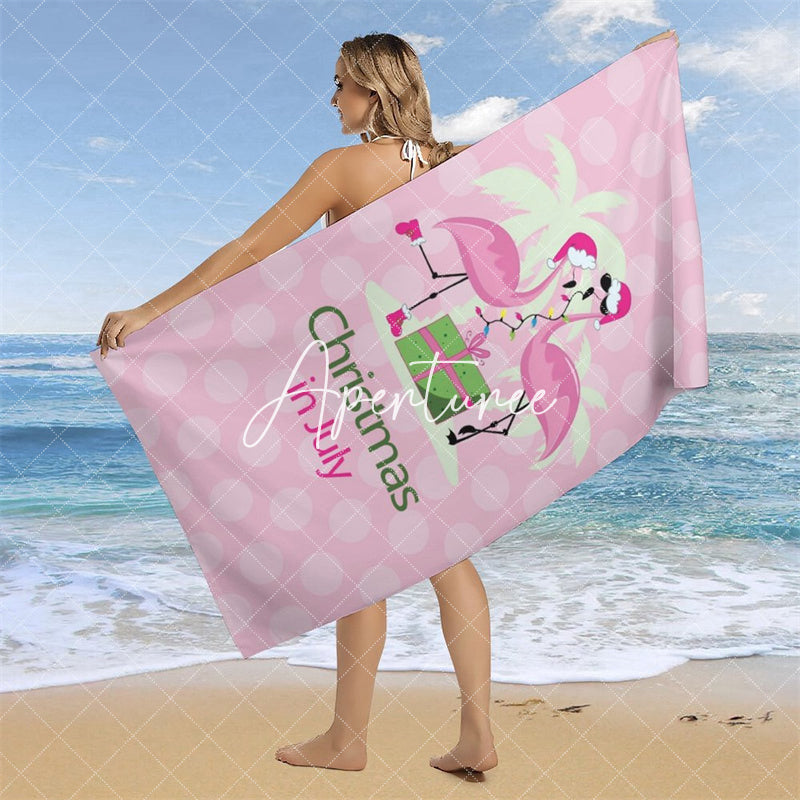 Aperturee - Pink Flamingo Summer Christmas In July Beach Towel