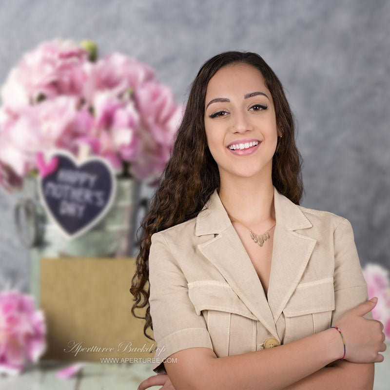 Aperturee - Pink Floral Abstract Happy Mothers Day Photo Backdrop