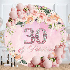 Aperturee - Pink Floral And Diamond 30th Round Birthday Backdrop