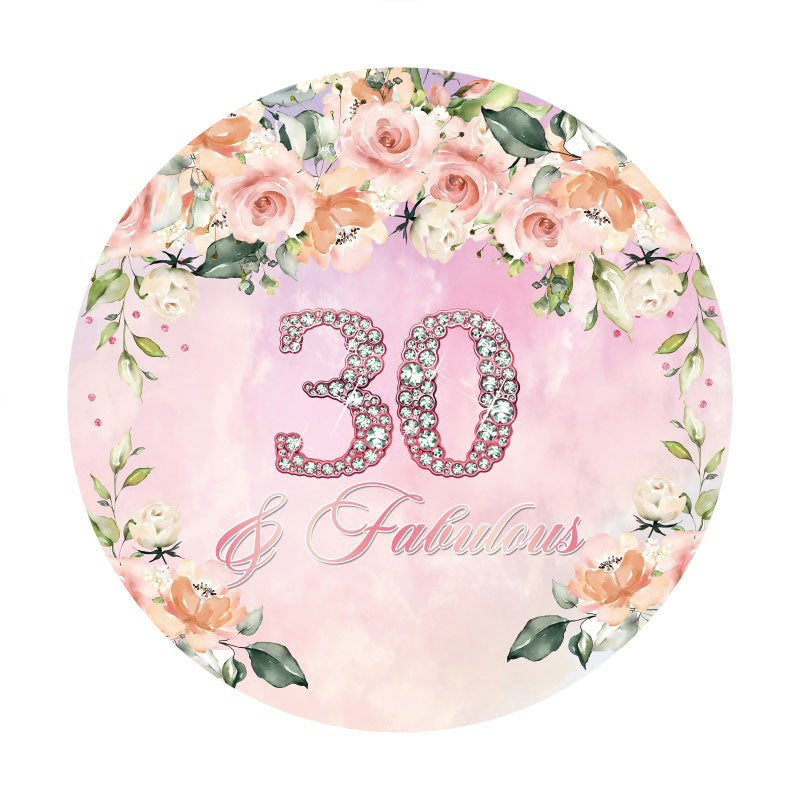 Aperturee - Pink Floral And Diamond 30th Round Birthday Backdrop