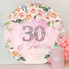 Aperturee - Pink Floral And Diamond 30th Round Birthday Backdrop