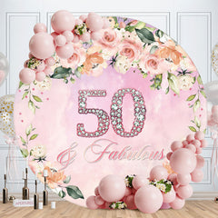 Aperturee - Pink Floral And Diamond 50th Round Birthday Backdrop