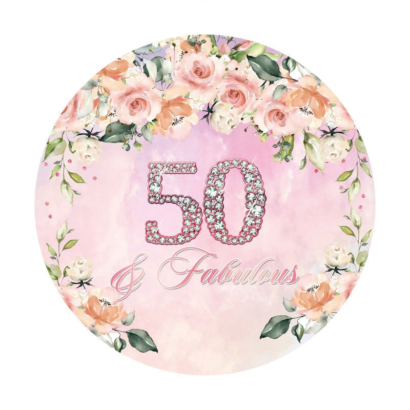 Aperturee - Pink Floral And Diamond 50th Round Birthday Backdrop