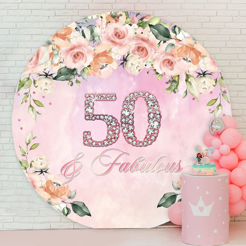 Aperturee - Pink Floral And Diamond 50th Round Birthday Backdrop