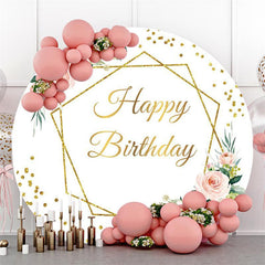 Aperturee Pink Floral And Gold Happy Birthday Round Backdrop