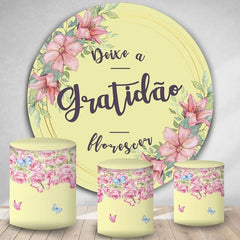 Aperturee Pink Floral And Light Yellow Round Birthday Backdrop Kit