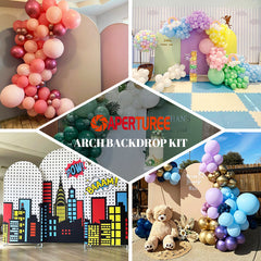 Aperturee Pink Floral And Tower Happy Birthday Arch Backdrop Kit