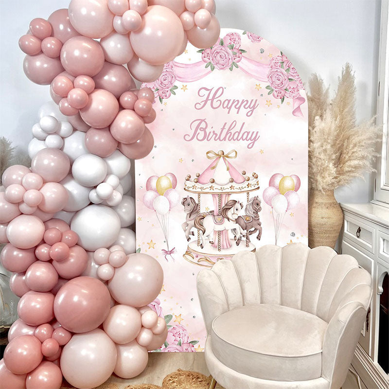 Aperturee - Pink Floral Balloon Arch Backdrop For Birthday Party