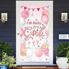 Aperturee - Pink Floral Balloon Girls Baby Shower Door Cover