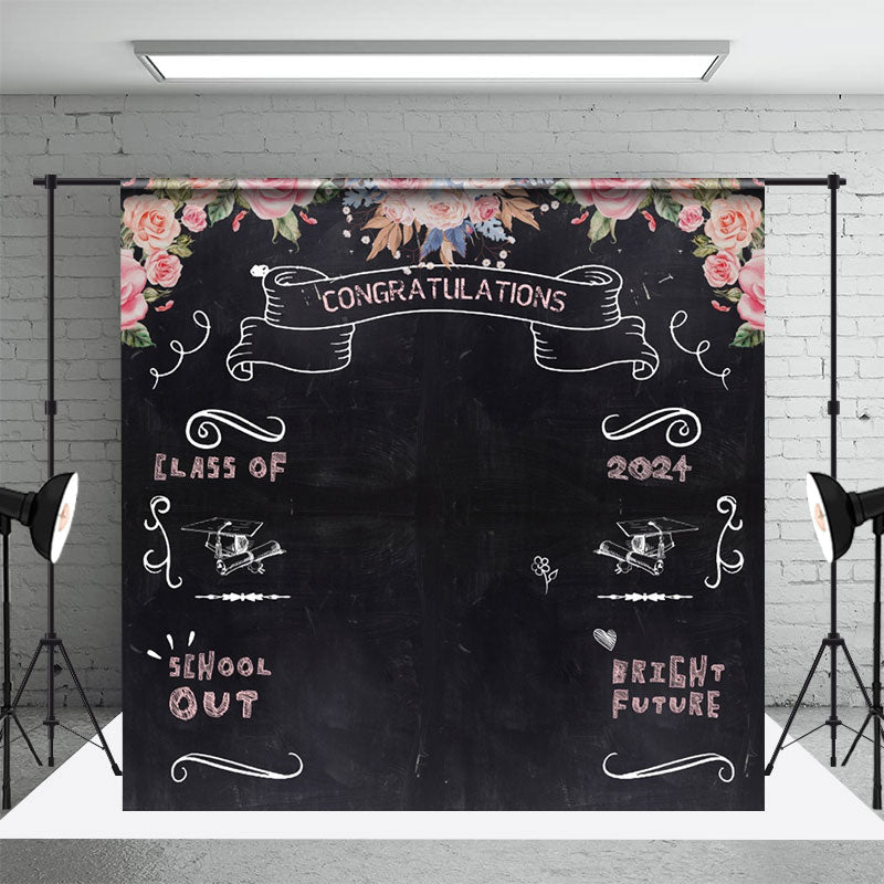 Aperturee - Pink Floral Blackboard 2024 Graduation Backdrop