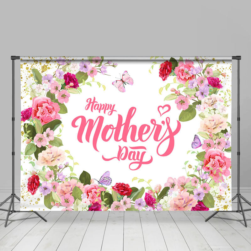 Aperturee - Pink Floral Bloom Happy Mothers Day Backdrop