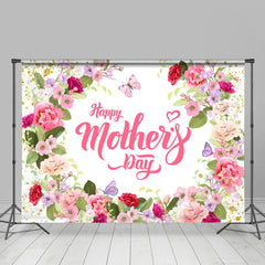 Aperturee - Pink Floral Bloom Happy Mothers Day Backdrop