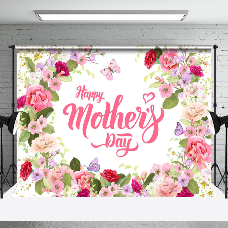 Aperturee - Pink Floral Bloom Happy Mothers Day Backdrop