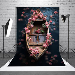 Aperturee - Pink Floral Boat River Fine Art Backdrop For Photo