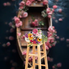 Aperturee - Pink Floral Boat River Fine Art Backdrop For Photo