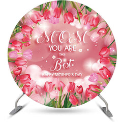 Aperturee - Pink Floral Bokeh Heart Round Mothers Day Backdrop