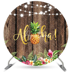 Aperturee Pink Floral Brown Wood Alha Round Birthday Party Backdrop