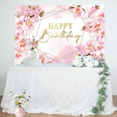 Aperturee - Pink Floral Bud Watercolor Happy Birthday Backdrop