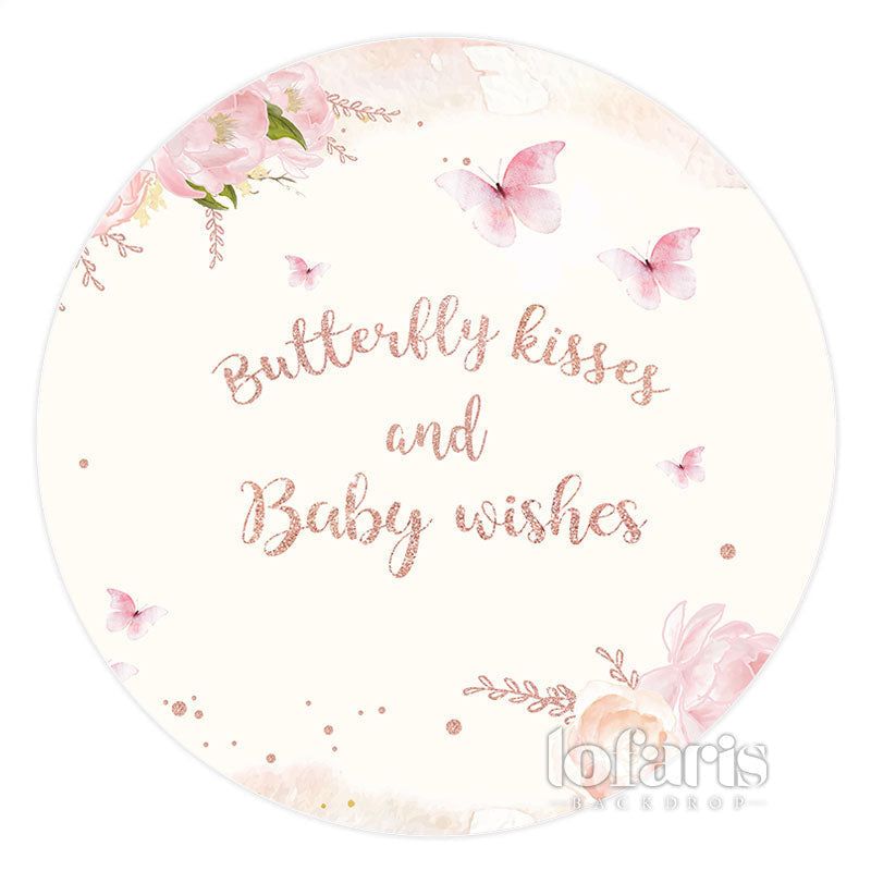 Aperturee Pink Floral Butterfly Baby Shower Round Backdrop For Girl