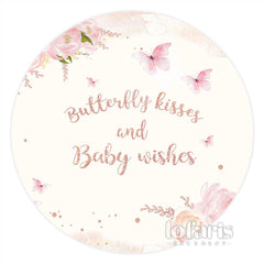 Aperturee Pink Floral Butterfly Baby Shower Round Backdrop For Girl