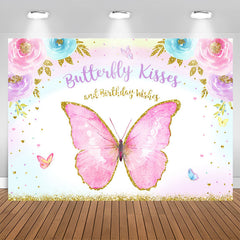 Aperturee - Pink Floral Butterfly Happy Birthday Party Backdrop