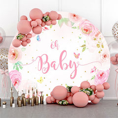 Aperturee - Pink Floral Butterfly Round Baby Shower Backdrop