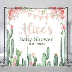 Aperturee - Pink Floral Cactus Custom Bridal Shower Backdrop