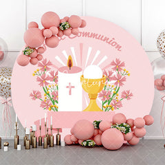 Aperturee - Pink Floral Candle First Communion Baptism Backdrop