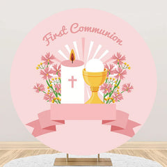 Aperturee - Pink Floral Candle First Communion Baptism Backdrop