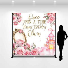 Aperturee - Pink Floral Castle Mirror Custom Birthday Backdrop