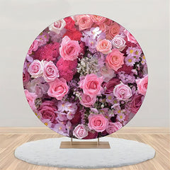 Aperturee - Pink Floral Colors Pretty Round Wedding Backdrop