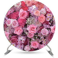 Aperturee - Pink Floral Colors Pretty Round Wedding Backdrop