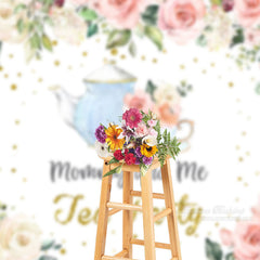 Aperturee - Pink Floral Cups Mothers Day Backdrop For Tea Party