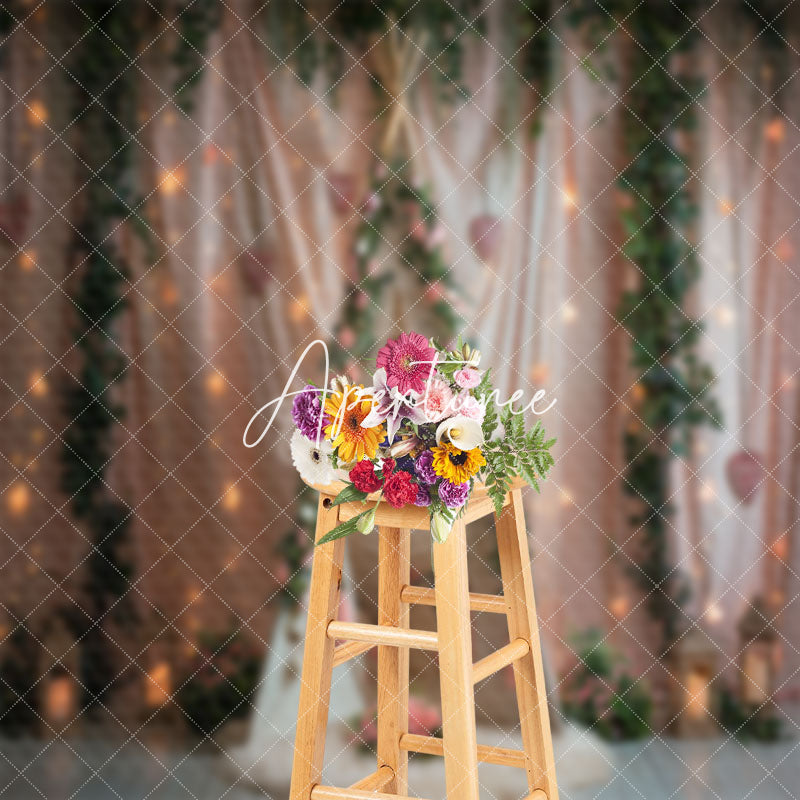 Aperturee - Pink Floral Curtain Tent Greenery Wedding Backdrop