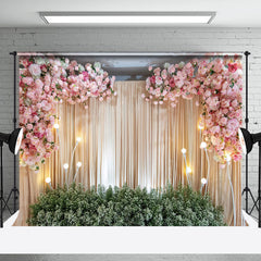 Aperturee - Pink Floral Curtain Valentines Day Photo Backdrop